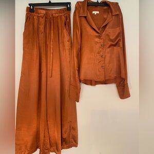 Whimsy + Row Rust Wide Leg Pants & Shirt Set